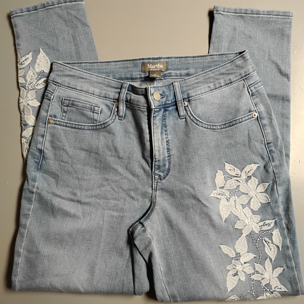 Martha Stewart Light Blue Embroidered High-Rise Jeans